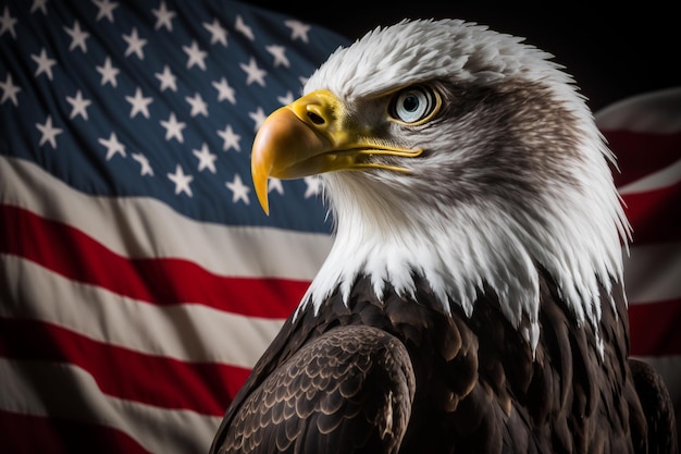 Photo north american bald eagle on american flag