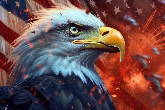 Североамериканский белоголовый орлан и флаг США патриотические символы Соединенных Штатов Америки Генеративный ИИ