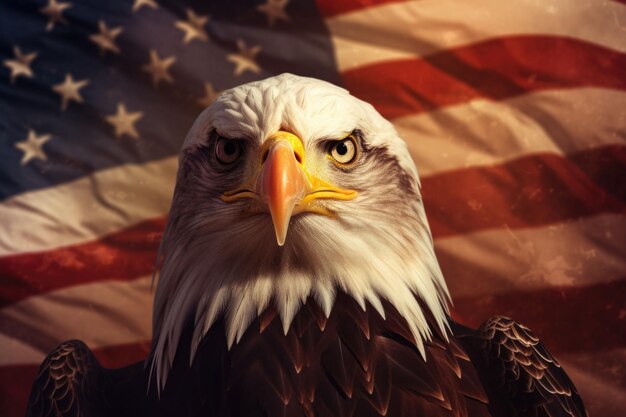 North american bald eagle and USA flag United States of America patriotic symbols Generative AI