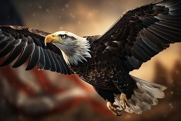 Photo north american bald eagle with american flag patriotic concept generative ai