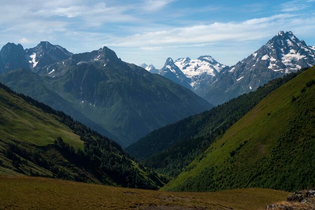 North Caucasus mountains near the Arkhyz ski resort on a sunny summer day KarachayCherkessia Russia