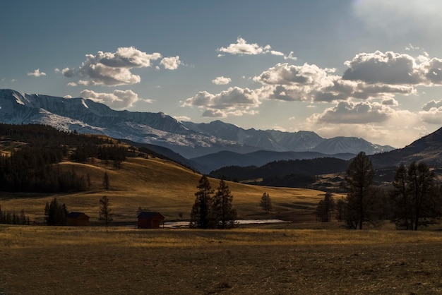 North Chuya Ridge Evening sky with beautiful clouds Kurai steppe Altai Mountains Russia