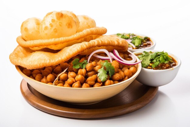 Photo north indian classic chole bhature on white background chole bhature picture photography