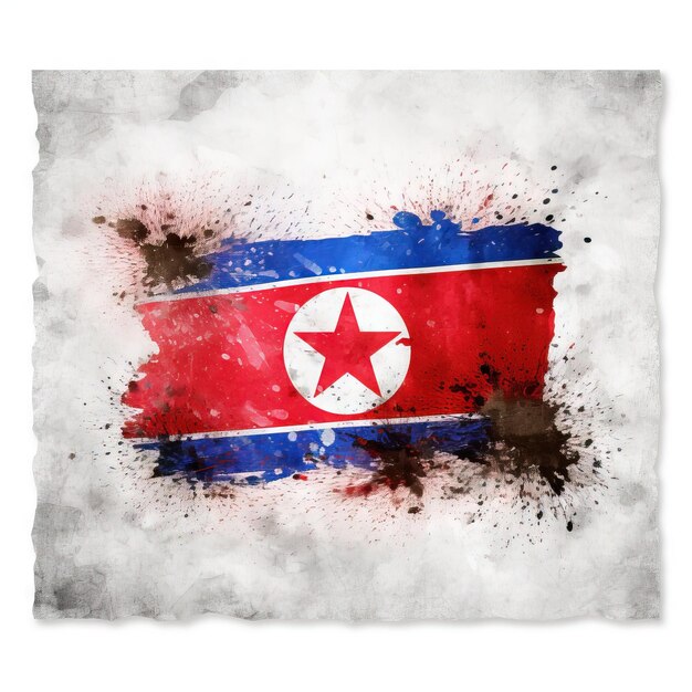 北朝鮮国旗のスプラッシュエフェクト - 白い背景の水彩画像