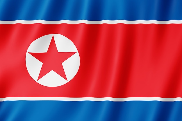 North Korea flag waving in the wind.