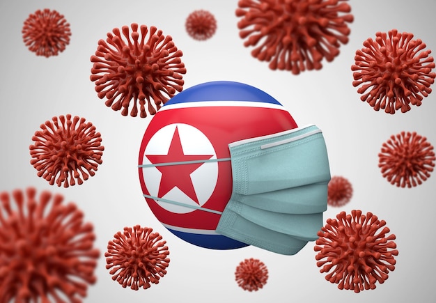 North korea flag with protective face mask coronavirus concept d render