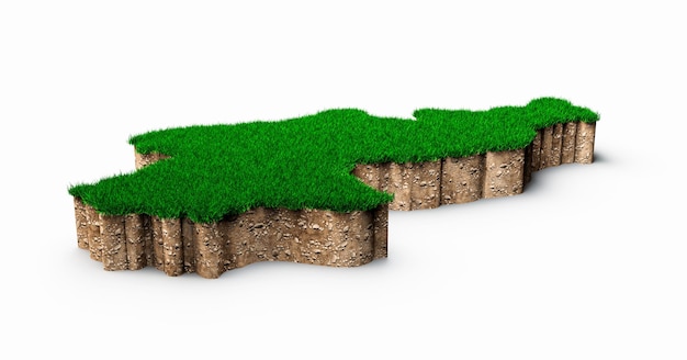 North Korea Map soil land geology cross section with green grass and Rock ground texture 3d