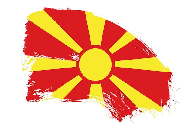 Флаг северной македонии на белом фоне с абстрактным эффектом текстуры кисти