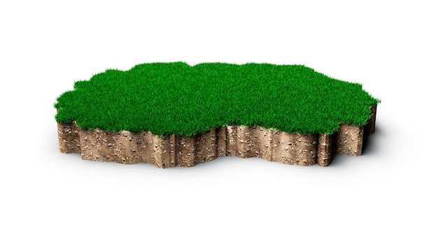 North Macedonia map soil land geology cross section with green grass 3d illustration