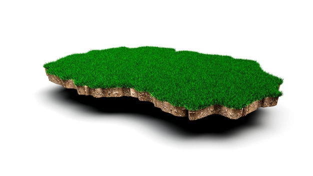 North Macedonia map soil land geology cross section with green grass 3d illustration