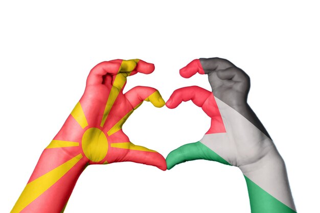 Foto macedonia del nord palestina cuore gesto della mano che fa il percorso di ritaglio del cuore