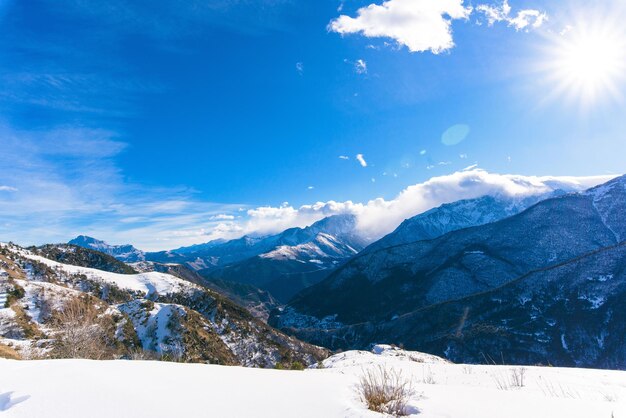 North Ossetia is a mountainous area in winter. Snowy mountain landscape. panorama of the winter landscape. resort area.