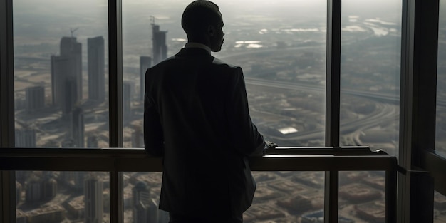 NorthAfrican businessman in a suit midthirties viewing city