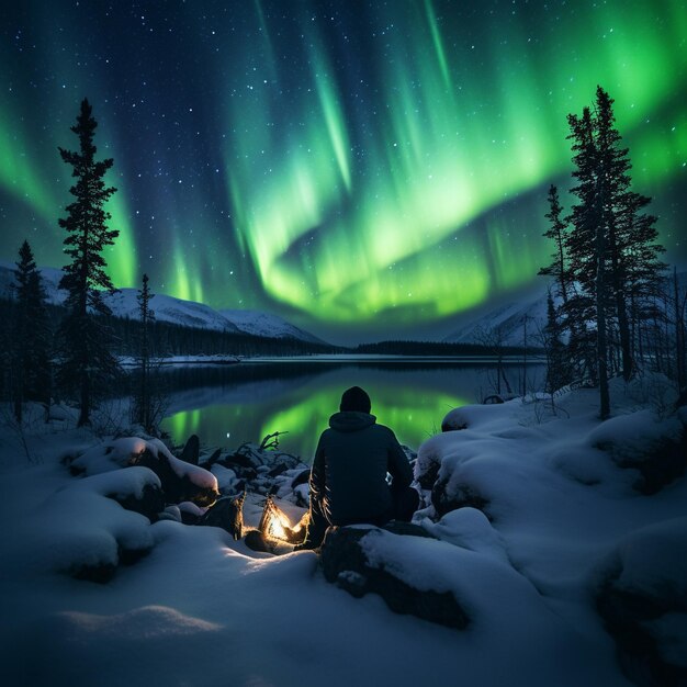 Foto northern aurora lights fenomeen 8k hd fotografie