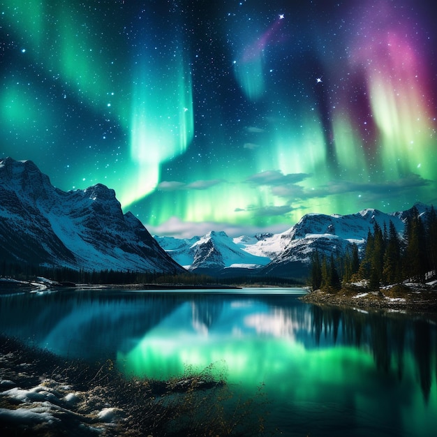 Foto northern aurora lights fenomeen 8k hd fotografie