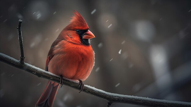 Northern cardinal in winter storm