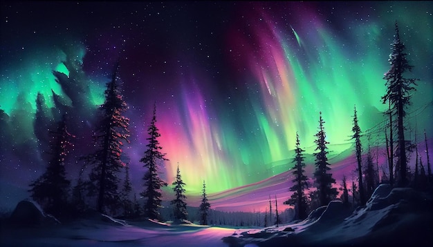 The northern lights are lit up in the sky