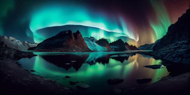 Northern lights aurora borealis lapland night landscape nightsky with stars and northern lights