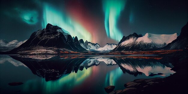 Photo northern lights aurora borealis lapland night landscape nightsky with stars and northern lights