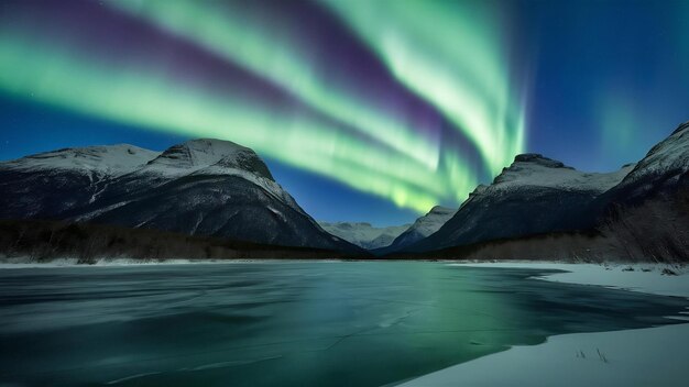 Northern lights aurora borealis over mountains