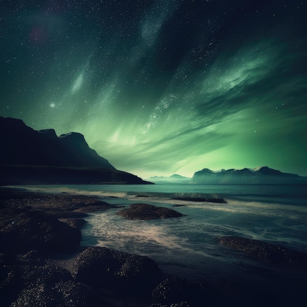 Northern lights background appearing on seaside landscape