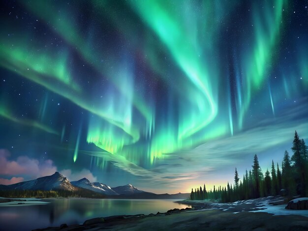 The Northern Lights dance across the sky a celestial symphony of colors