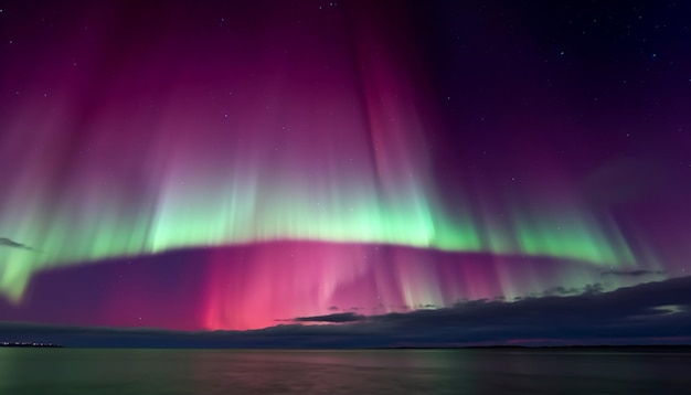 A northern lights display over a lake