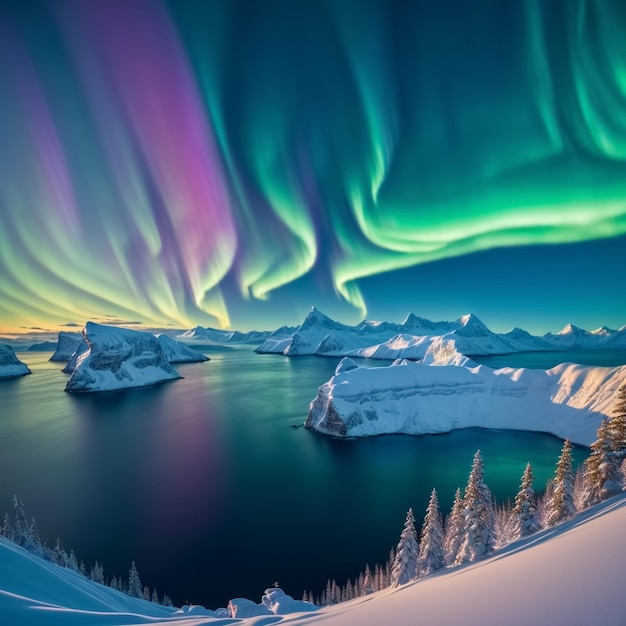 Photo northern lights on mountains background generative ai