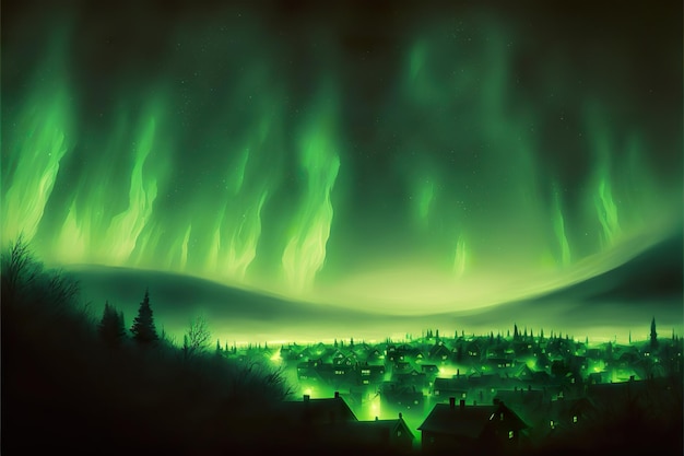 Northern lights over the northern village