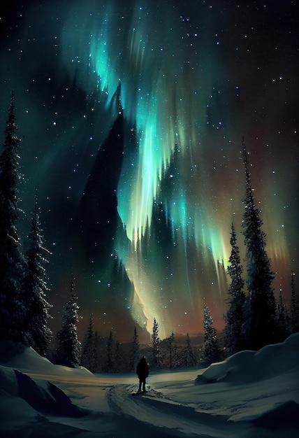 Northern Lights Norway Winter Aurora Painting Abstract Generative AI Illustration