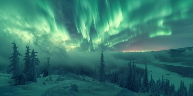 Photo northern lights in the sky above the winter forest