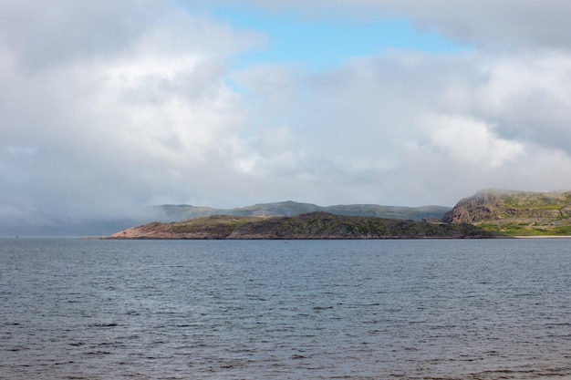 Northern mountains the sea and mountain cold lakes on the Kola peninsula Teriberka village