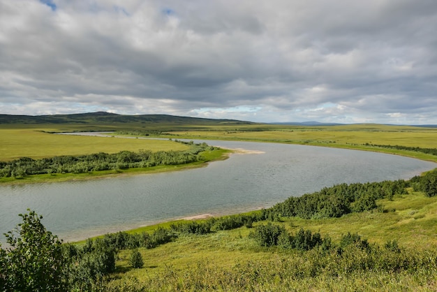 Northern river among tundra