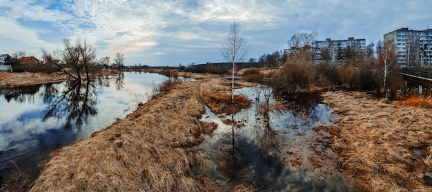 Northern swamps in early spring Eco hiking Ecological tourism The concept of connecting with nature