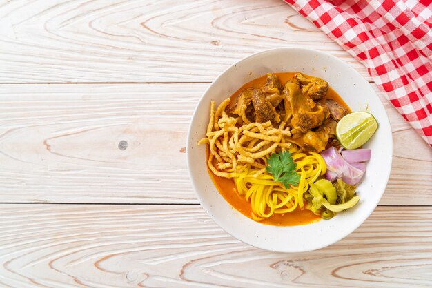 Northern Thai noodle curry soup with braised pork - Thai food style