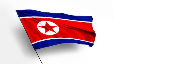 Флаг страны Северной Кореи 3D-рендеринг и белое фоновое изображение