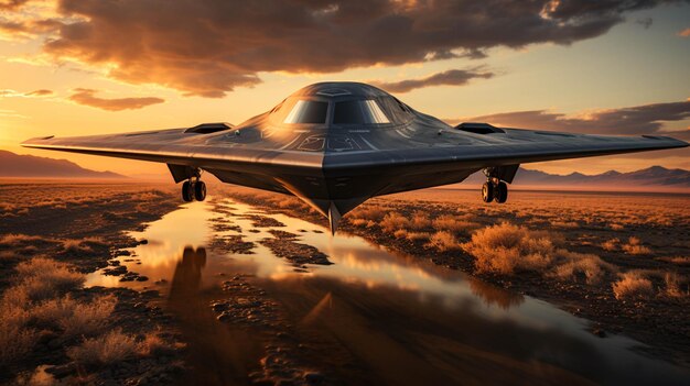 Foto aereo northrop grumman b2 spirit vista completa al momento del tramonto