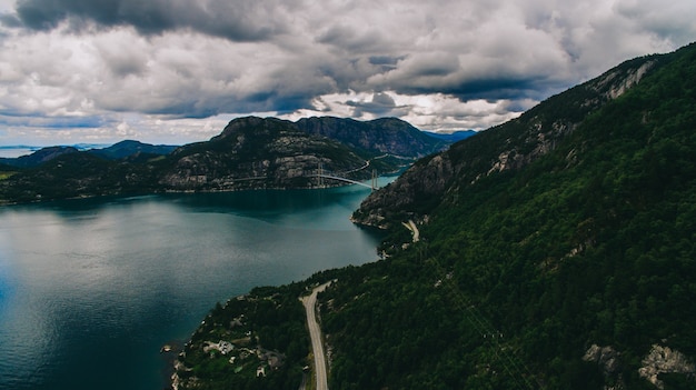 노르웨이, 항공 사진, 풍경, 바다, 산,