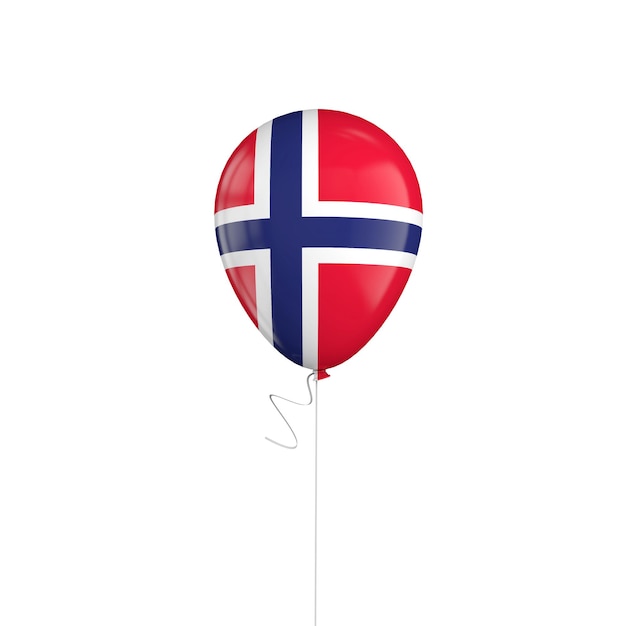 Norway flag balloon on a string 3D Rendering