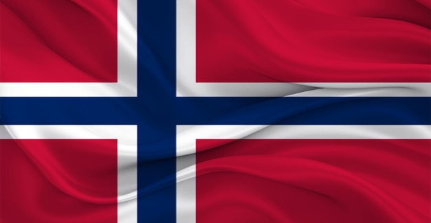 ノルウェーの旗が風に飛ぶ