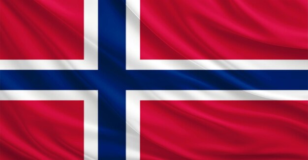 ノルウェーの旗が風に飛ぶ