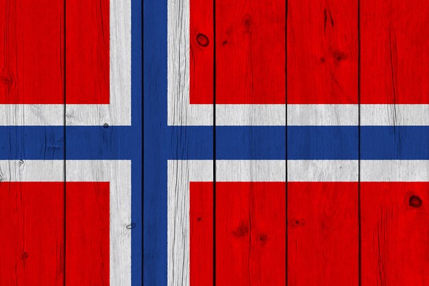 Norway flag painted on old wood plank