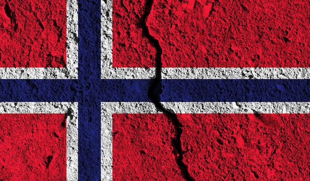 Norway flag with crack through the middle Country divided concept