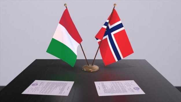 Norway and italy country flags 3d illustration politics and business deal or agreement