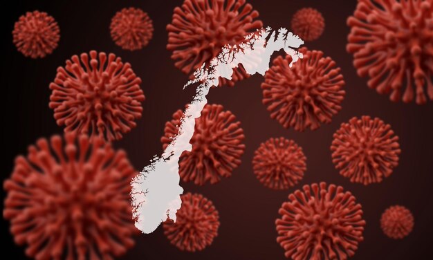 Norway map over a scientific virus microbe background d rendering