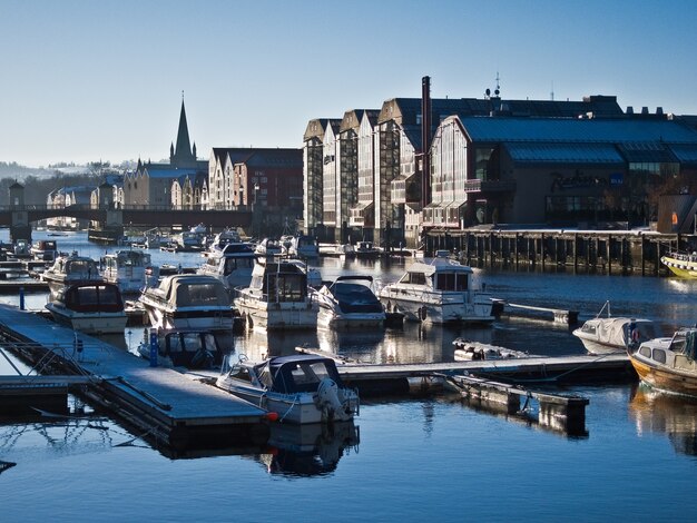 Norway port winter boats Trondheim