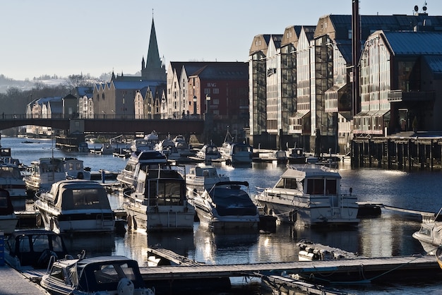 Norway port winter boats Trondheim