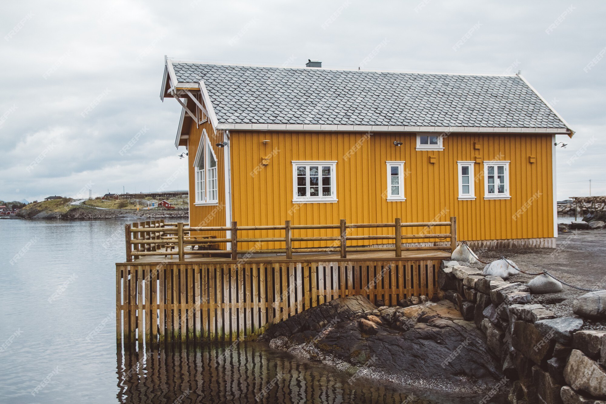 Log cabin hut Norway Norwegian Scandinavia Nordic waterfall