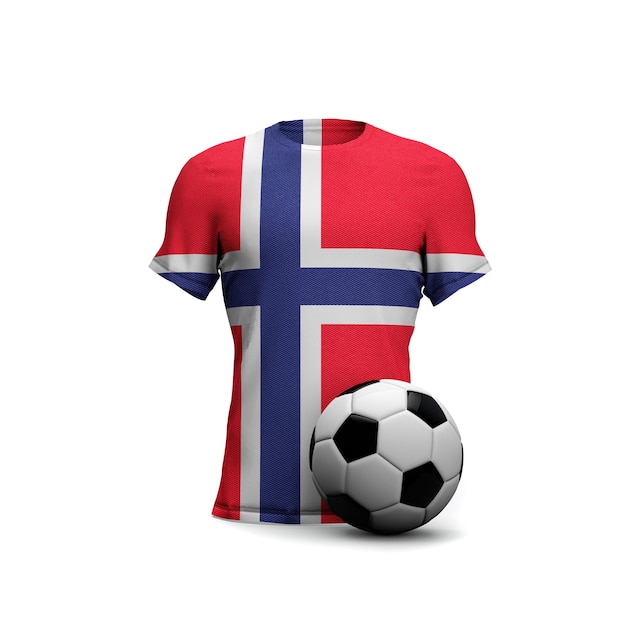 국기와 축구 공 3D 렌더링 노르웨이 축구 셔츠