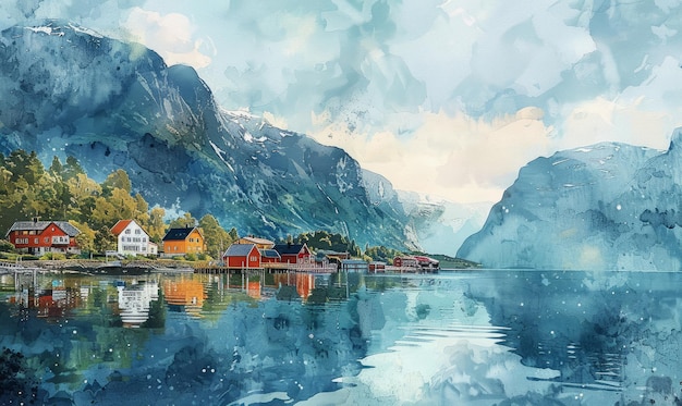 写真 ノルウェーの水彩画 ミニマリスト